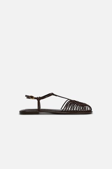 SANDÁLIA BAIXA COM TIRAS - Marrom da Zara