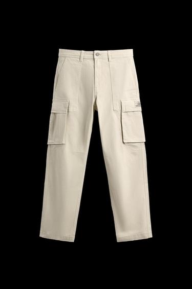 Zara RELAXED FIT CARGO PANTS - Stone