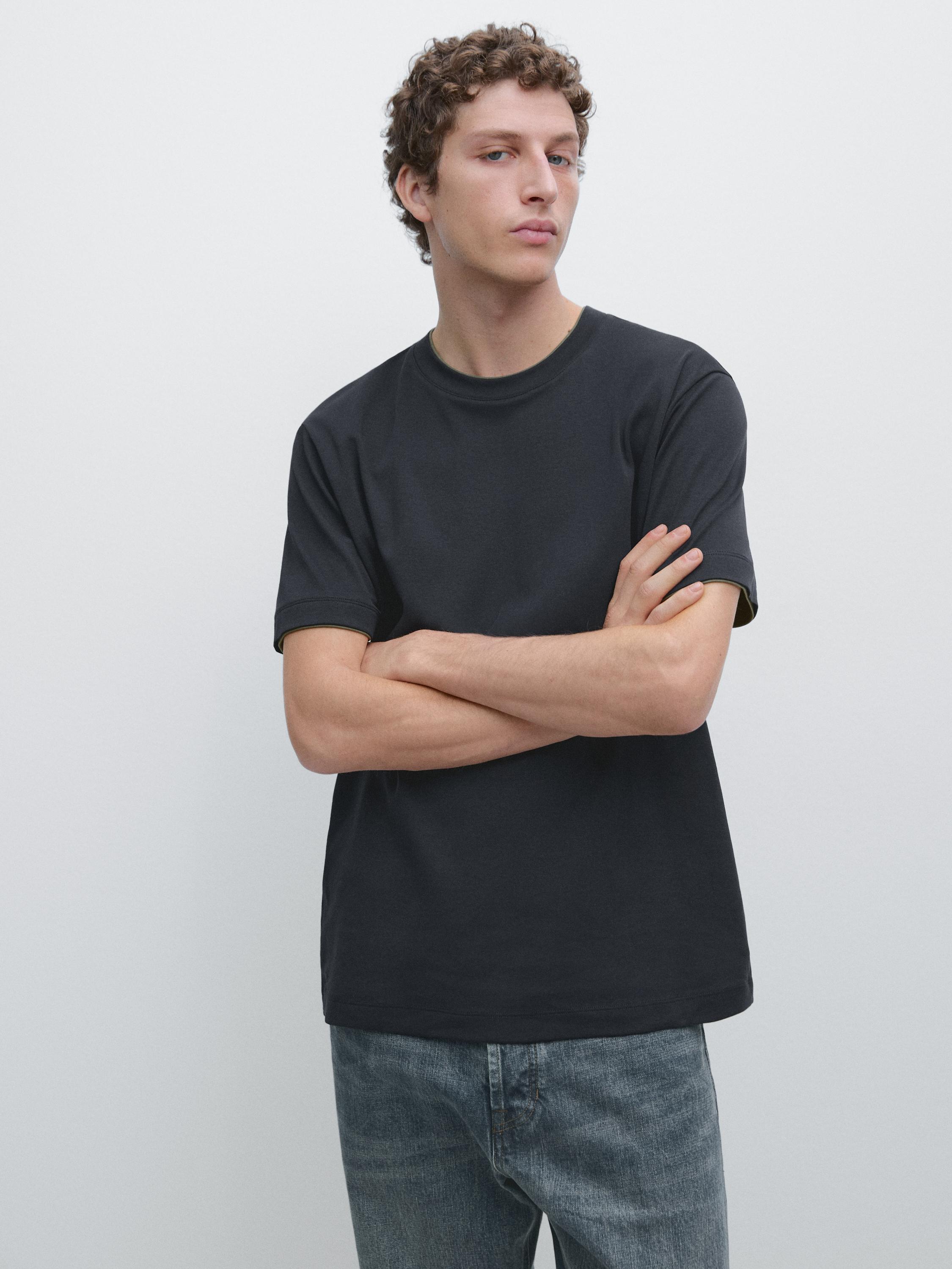Contrast collar T-shirt, 100% cotton