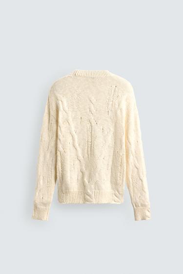 PULL DÉSAIGUILLÉ À TORSADES - Blanc cassé de Zara - Image 7