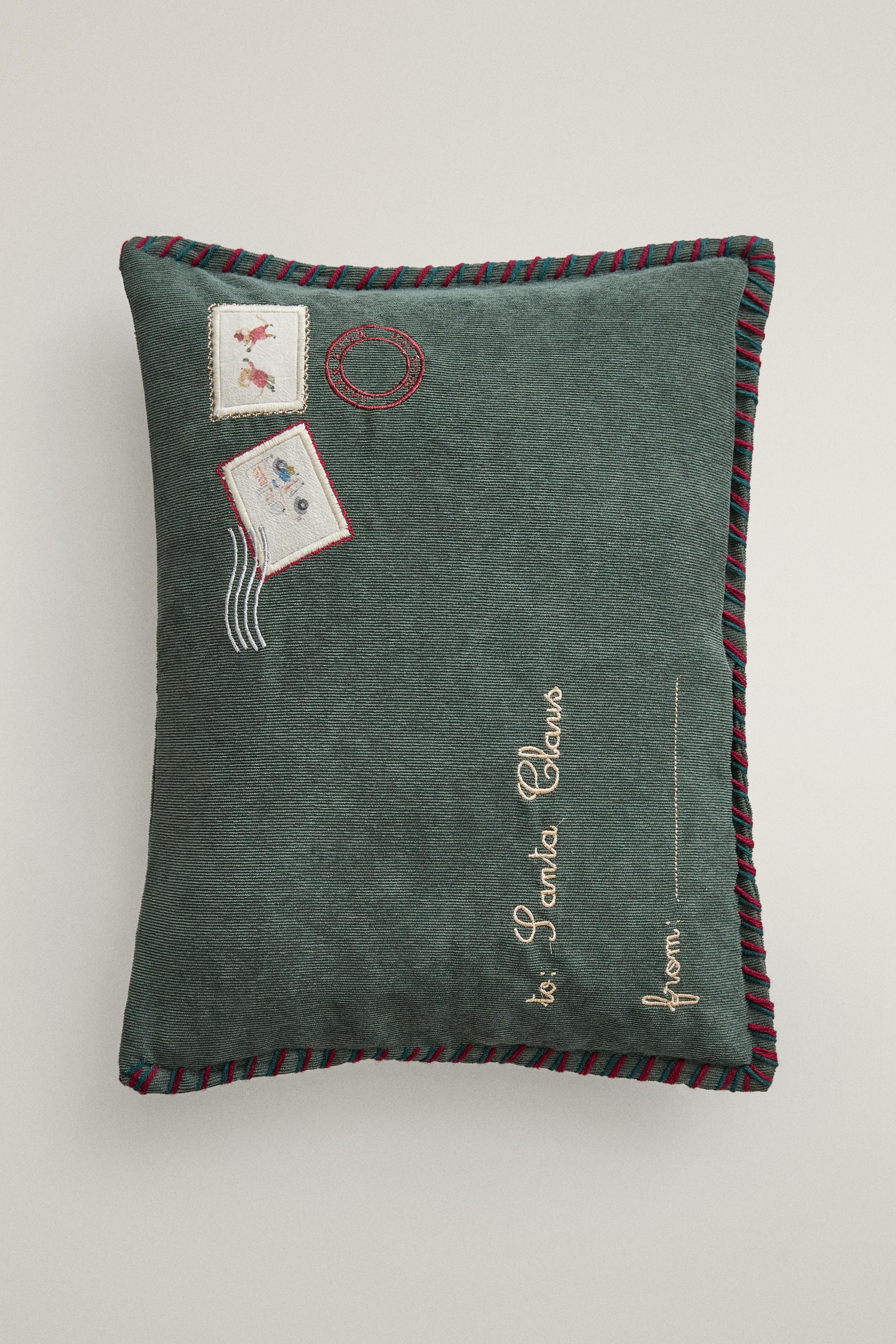 HOUSSE DE COUSSIN ENFANT VELOURS CÔTELÉ LETTRE PÈRE NOËL