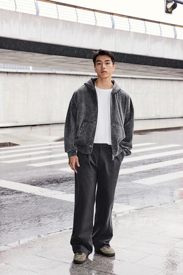 Zara 褪色拉鍊連帽運動衫 - 淺灰色