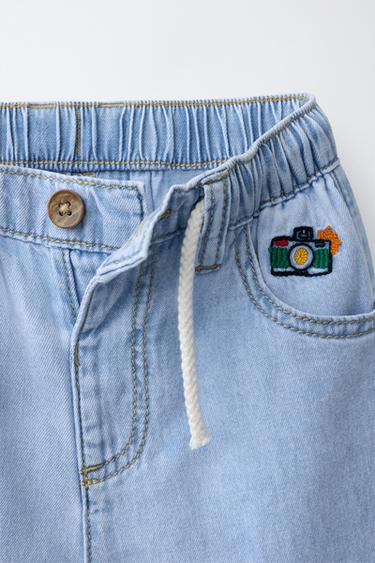 PANTALON FLUIDE BRODÉ - Bleu clair de Zara - Image 2