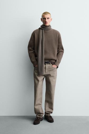 Zara HIGH NECK TEXTURED JUMPER - Brown / Taupe