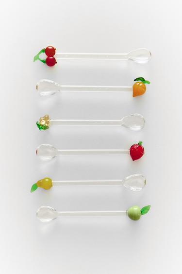 PACK OF GLASS FRUIT DESSERT SPOONS (PACK OF 6) - Red by Zara