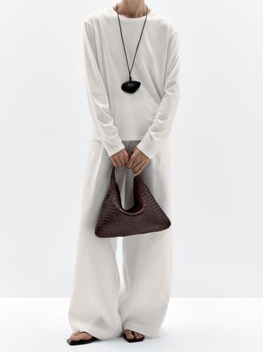 Zara Braided nappa leather shopper bag - white - Image 0