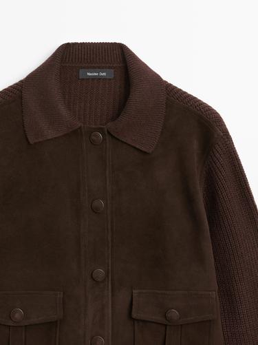 Chaqueta combinada punto y piel ovina - Chocolate de Zara