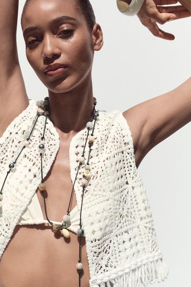 MACRAMÉ FRINGED WAISTCOAT - White by Zara - Image 5
