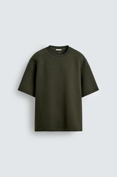 Zara STUDDED NEOPRENE EFFECT SWEATSHIRT - Dark green