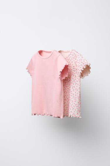 Zara TWO-PACK OF RIBBED FLORAL T-SHIRTS - Pink