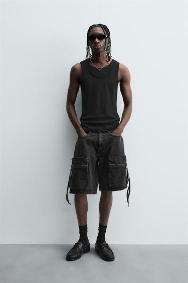 BERMUDA DENIM CARGO - Preto da Zara