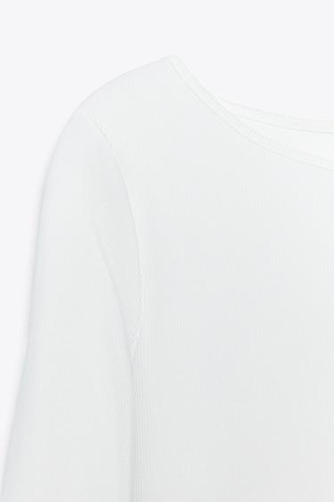 T-SHIRT COL BATEAU EN COTON - Blanc de Zara - Image 7