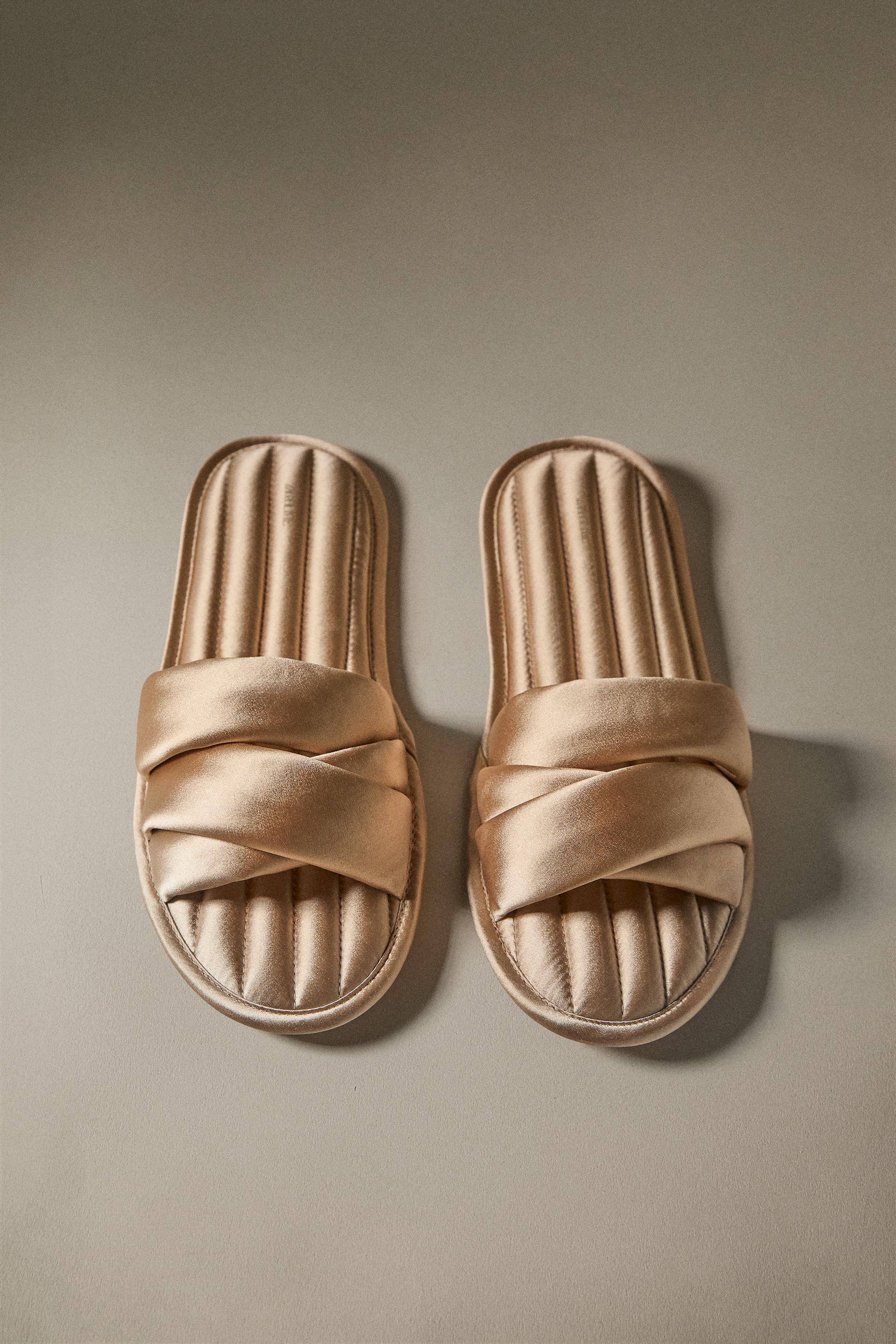 QUILTED SATEEN SLIDER SLIPPERS - Beige | ZARA United States