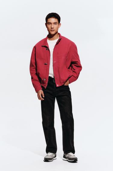 CROPPED FIT JACKET WITH FIREMAN CLASP - Red by Zara