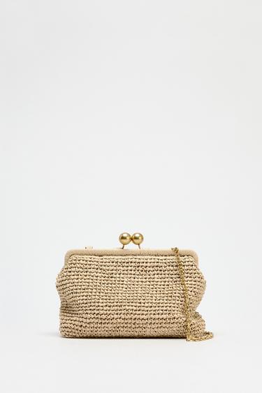 RAFFIA CLUTCH WITH METALLIC DETAIL - Light beige by Zara