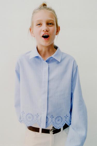 SCHIFFLI EMBROIDERY HEM SHIRT - Blue by Zara