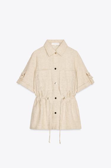 Zara LINEN SAFARI SHIRT - Light beige