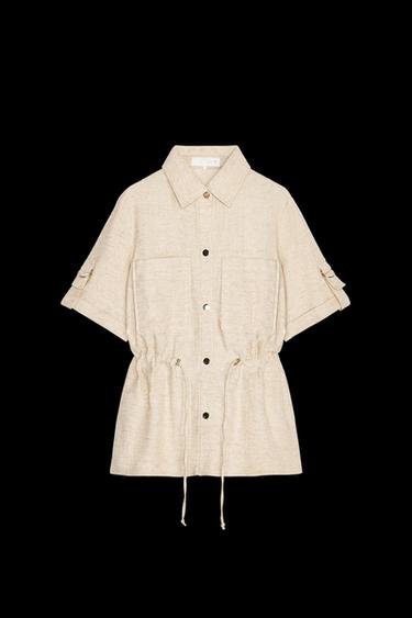 LINEN BLEND SAFARI SHIRT - Light beige by Zara - Image 0