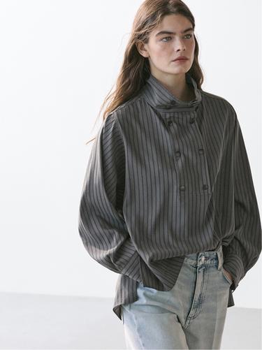 Zara Striped flowing shirt with collar detail - Gray