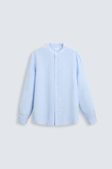 CAMISA LINO - ALGODÓN - Celeste de Zara