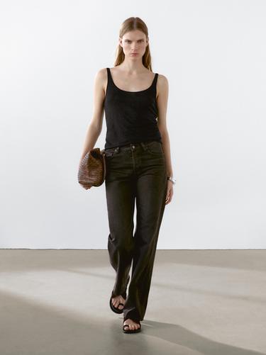 Zara 100% linen strappy top - Black - Image 0