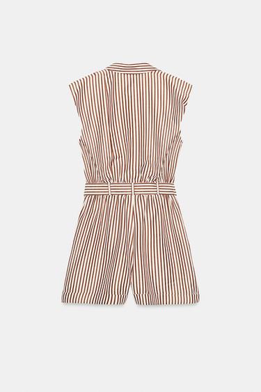COMBINAISON COURTE À RAYURES ET CEINTURE - Marron de Zara - Image 6