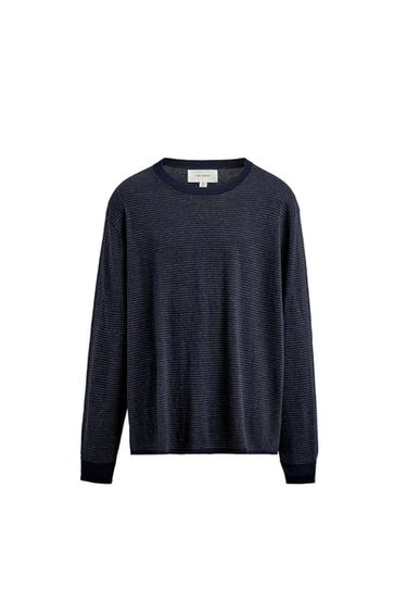 Zara STRIPED COTTON-CASHMERE SWEATER - Gray / Blue