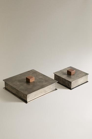 CAIXA METÁLICA COM PEGA DE MADEIRA - Cinzento da Zara - Imagem 0