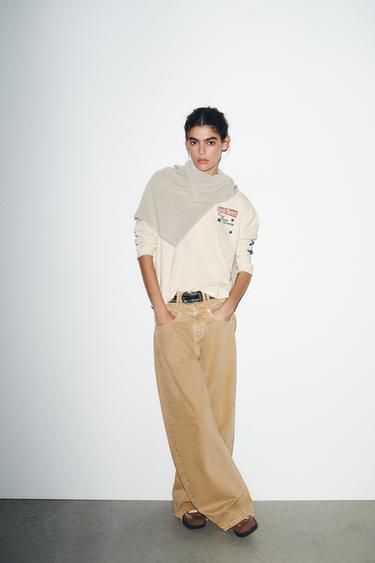 Zara PRINTED COTTON T-SHIRT - Ecru