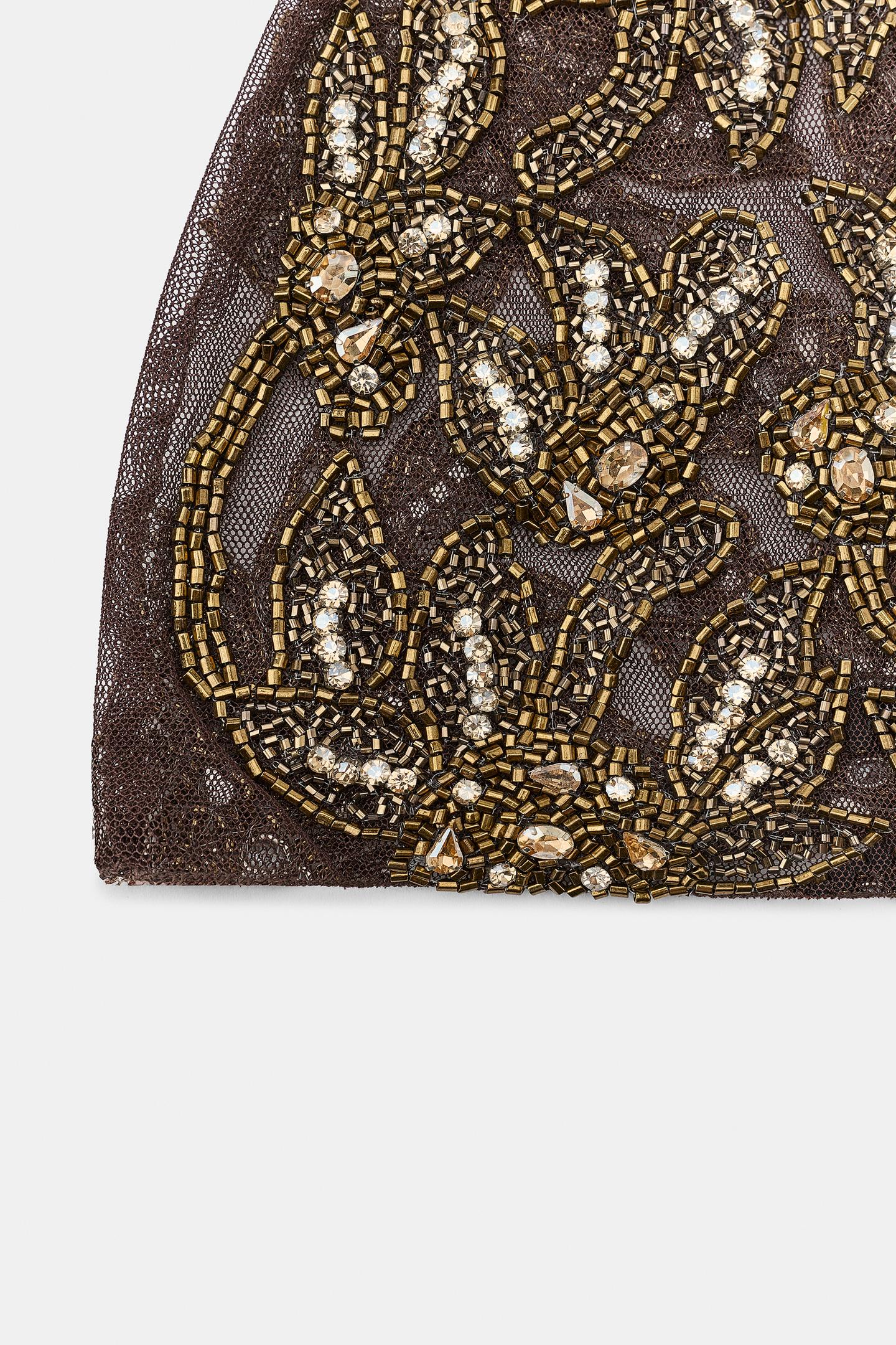Фасинатор Zara из тюля с бисером, цвет: Коричневый — фото 3