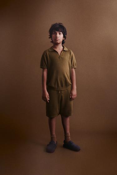 LINEN AND COTTON KNIT BERMUDA SHORTS - Tobacco by Zara
