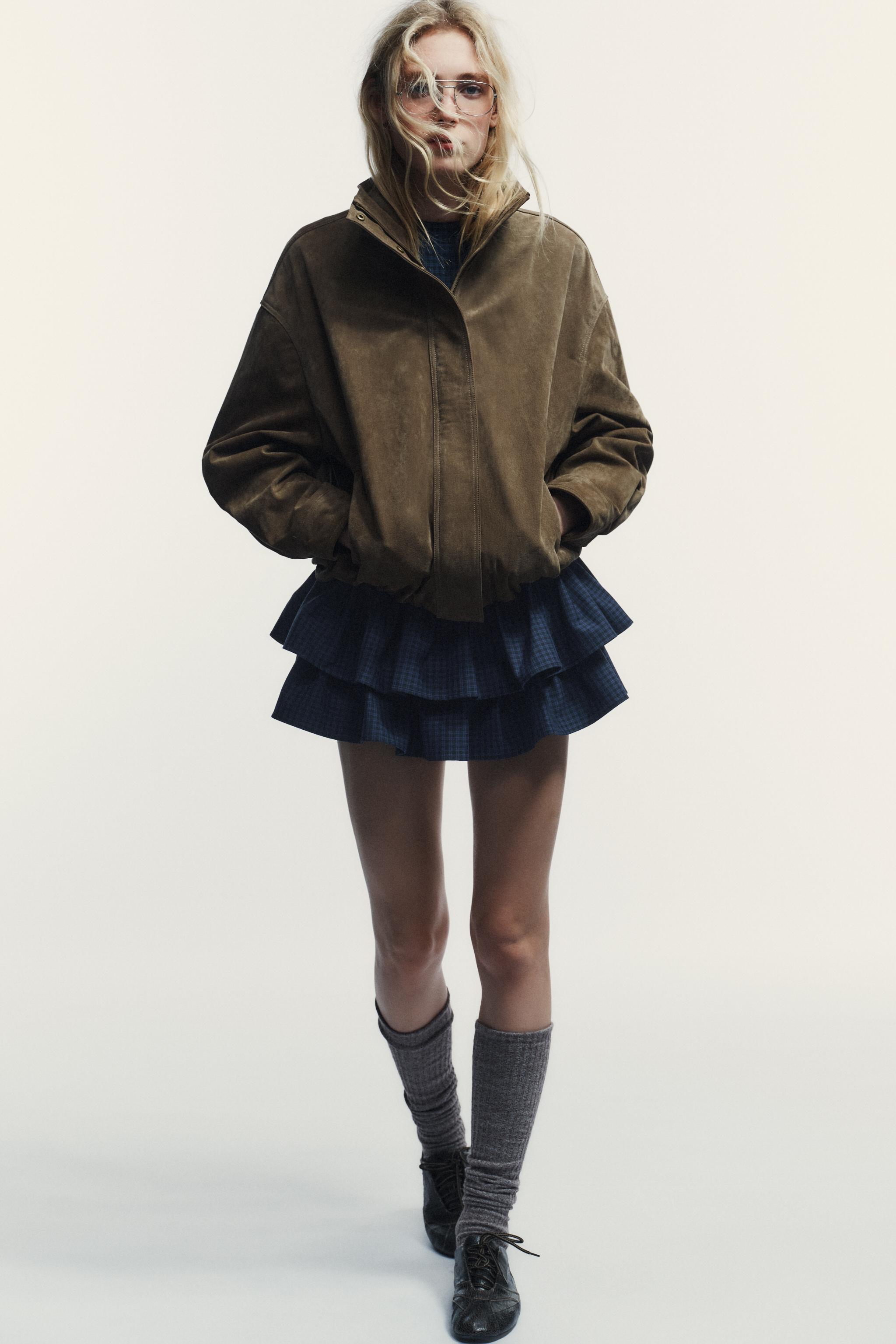 100% ボリューム スエードレザージャケット - ライトカーキ | ZARA