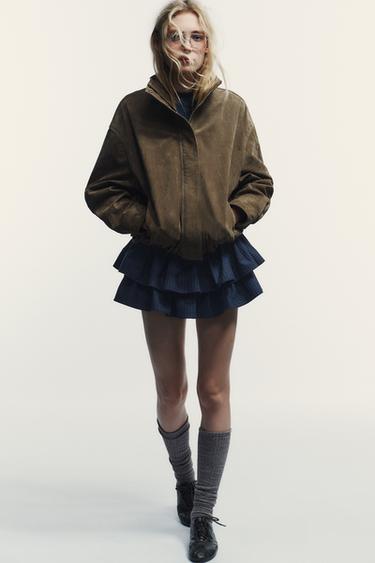 JACKE AUS 100 % WILDLEDER - Helles Khaki von Zara