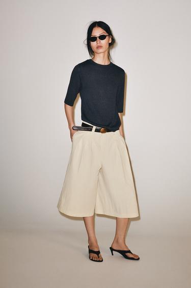 SHORT-SLEEVE KNIT TOP - Midnight blue by Zara