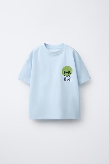 PLAYERA ESTAMPADO Y BORDADO - Celeste de Zara - Imagen 0