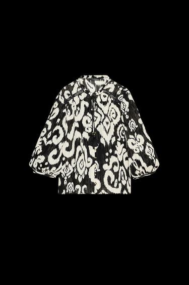 Zara METALLIC THREAD PRINTED SHIRT - Black / White - Image 0