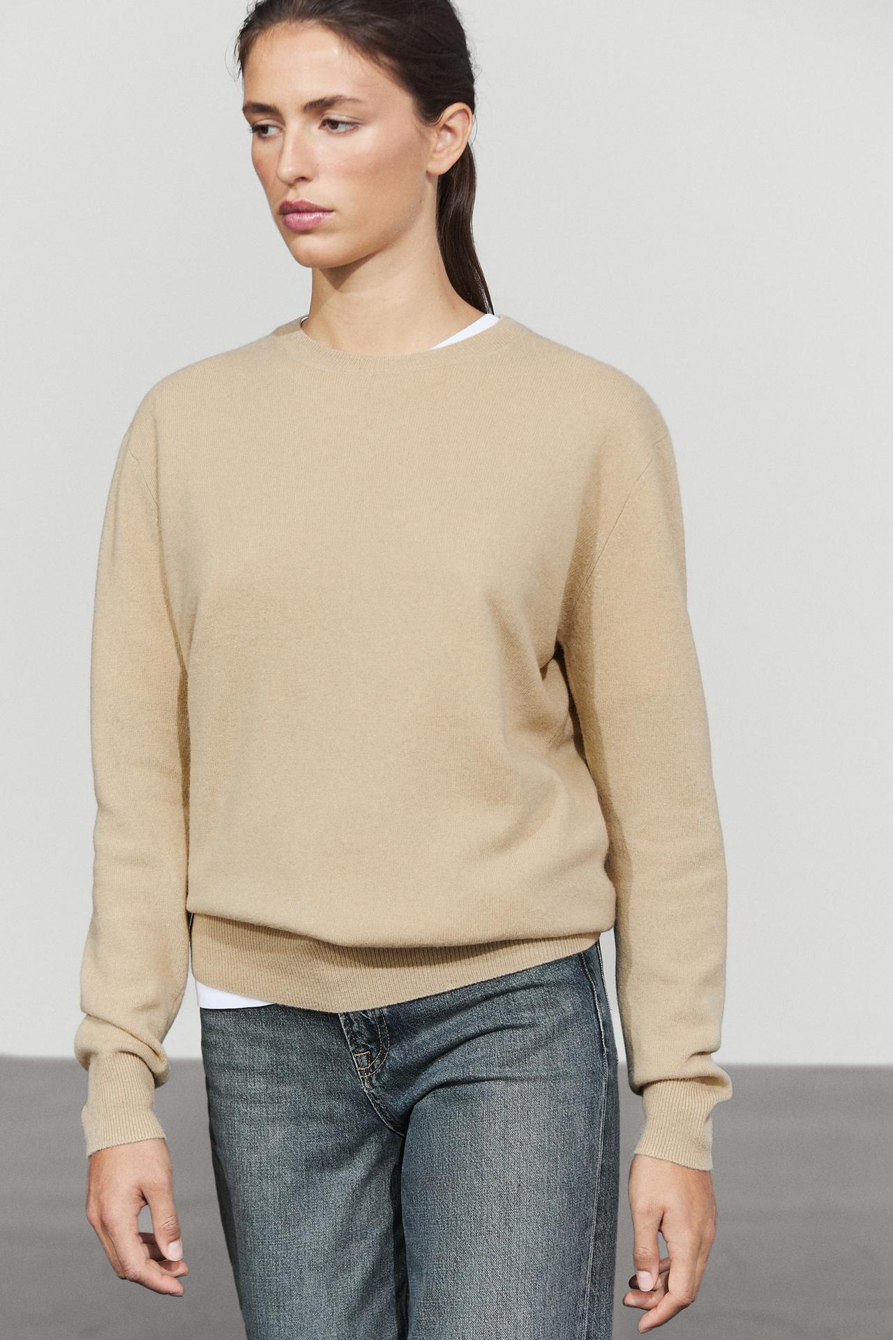 Wool blend crew neck knit sweater — Dark mink