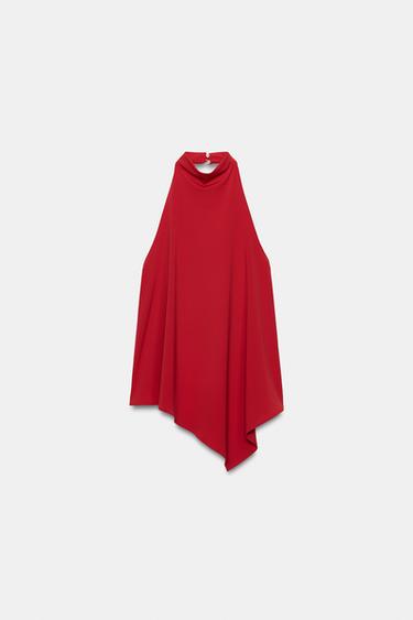 ASYMMETRIC HALTER TOP - Intense red by Zara