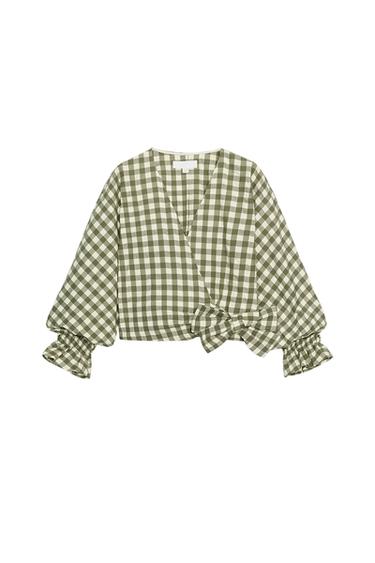 КУРТКА В КЛЕТКУ ВИШИ С ЗАВЯЗКАМИ — МЯГКИЙ ЗЕЛЕНЫЙ от Zara