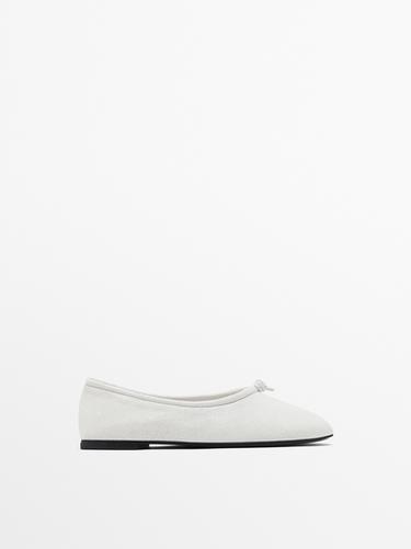 Zara Crackled ballet flats with knot - White