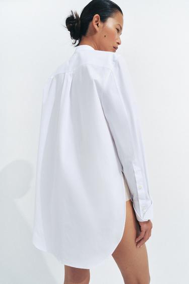CHEMISE EN POPELINE À PLASTRON ZW COLLECTION - Blanc de Zara - Image 3