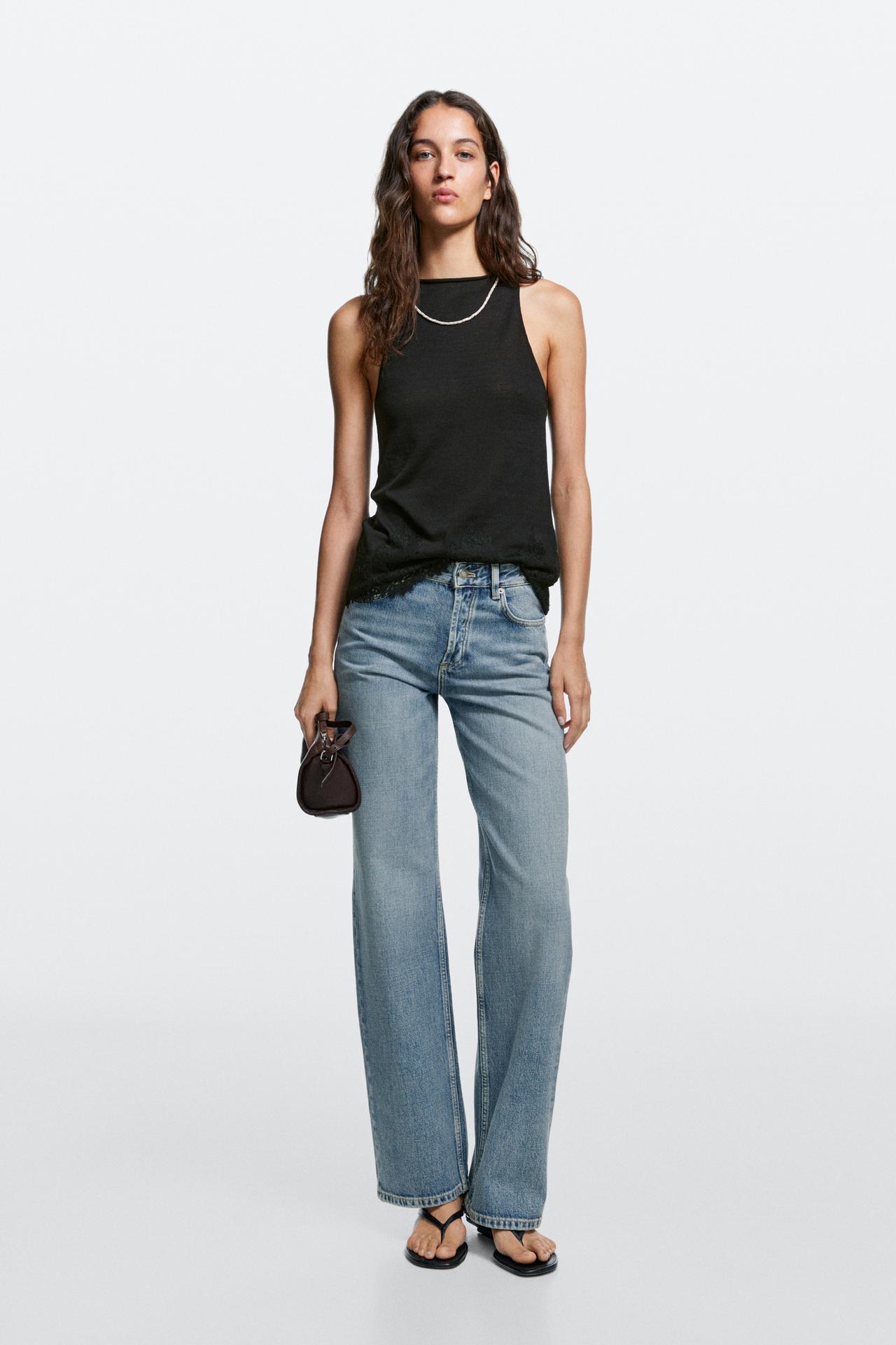 Wide-leg mid-waist jeans — Aquamarine