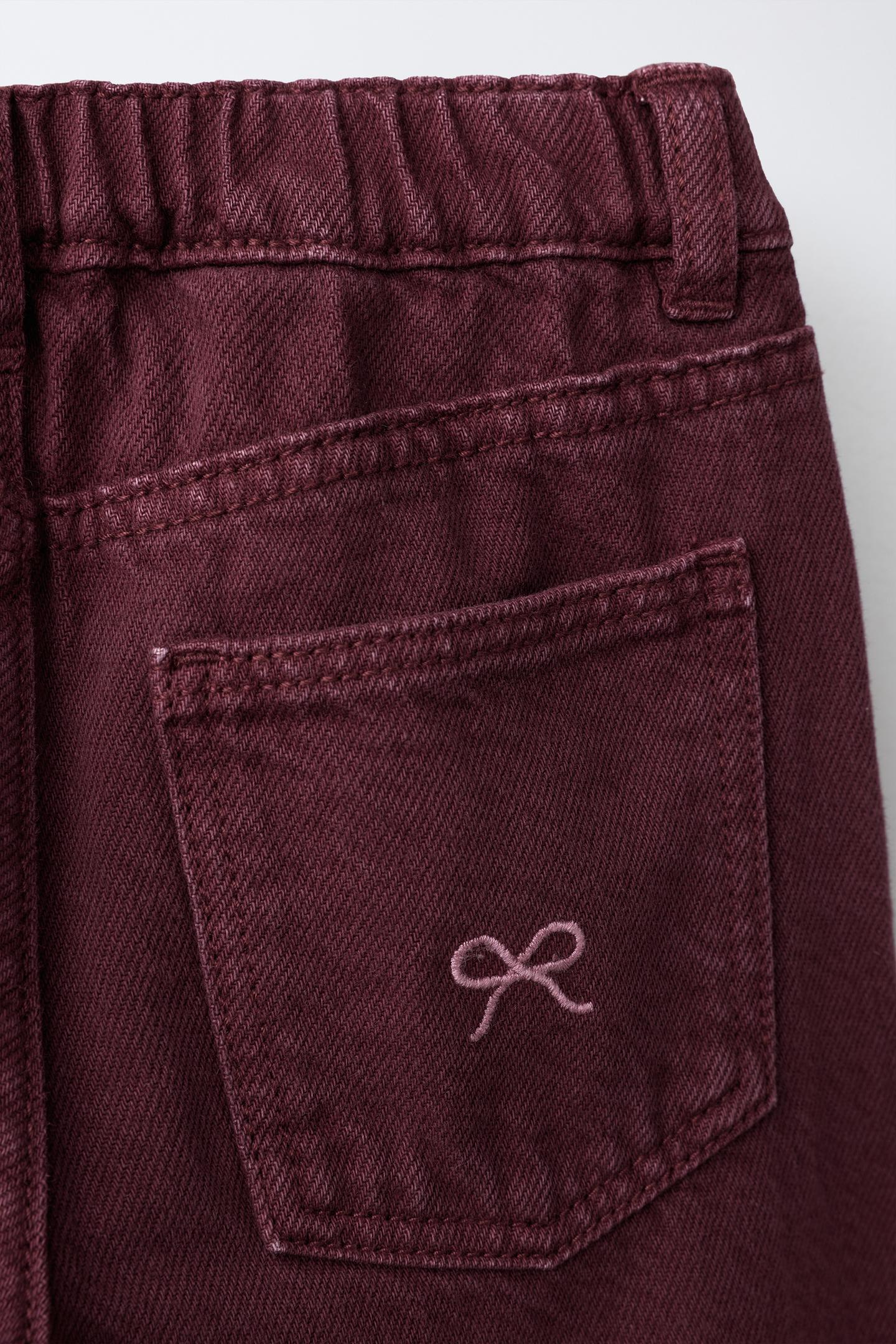 Детские брюки Zara Embroidered Bow Culotte, цвет: Тёмно-бордовый — фото 5