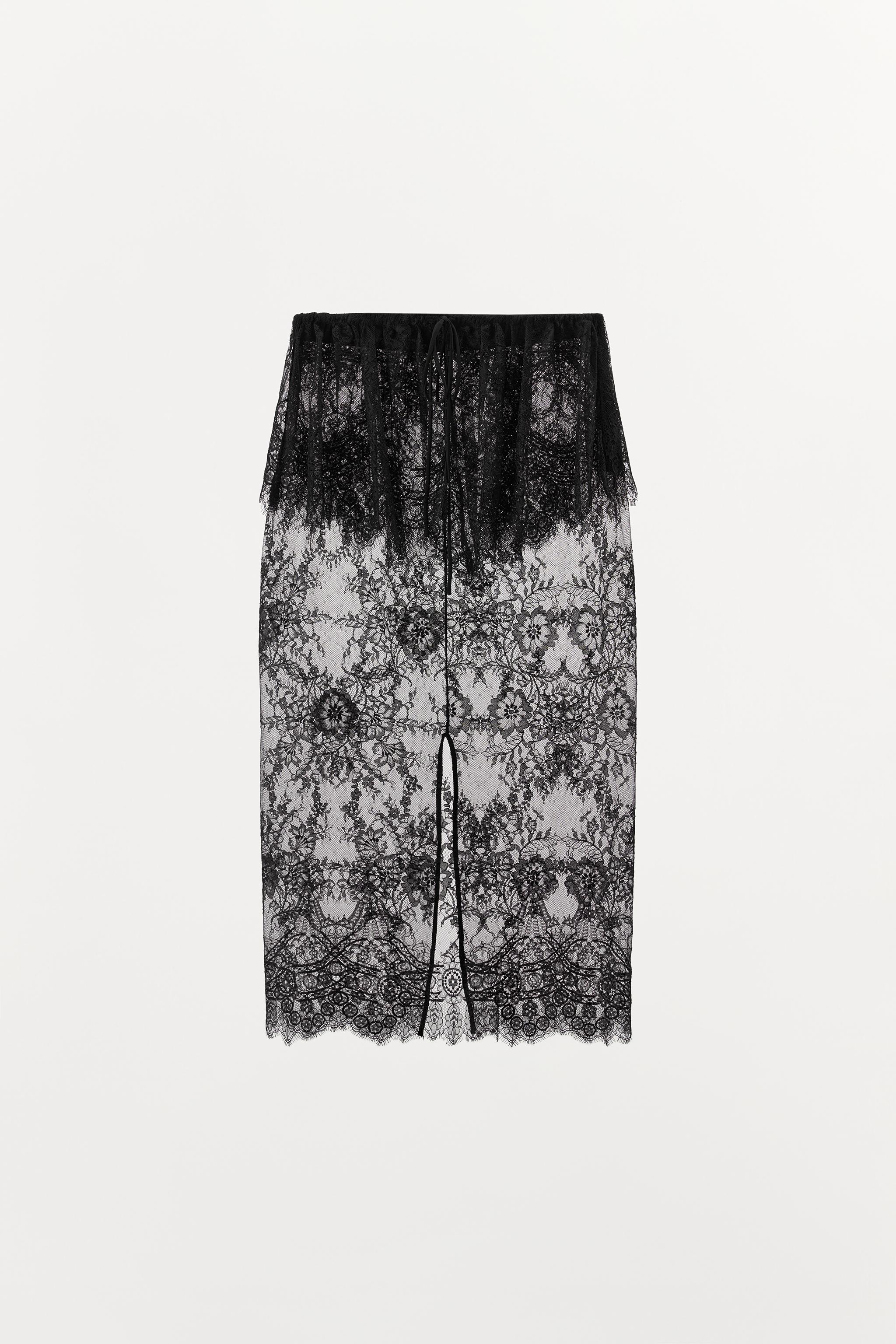DOUBLE FABRIC LACE MIDI SKIRT