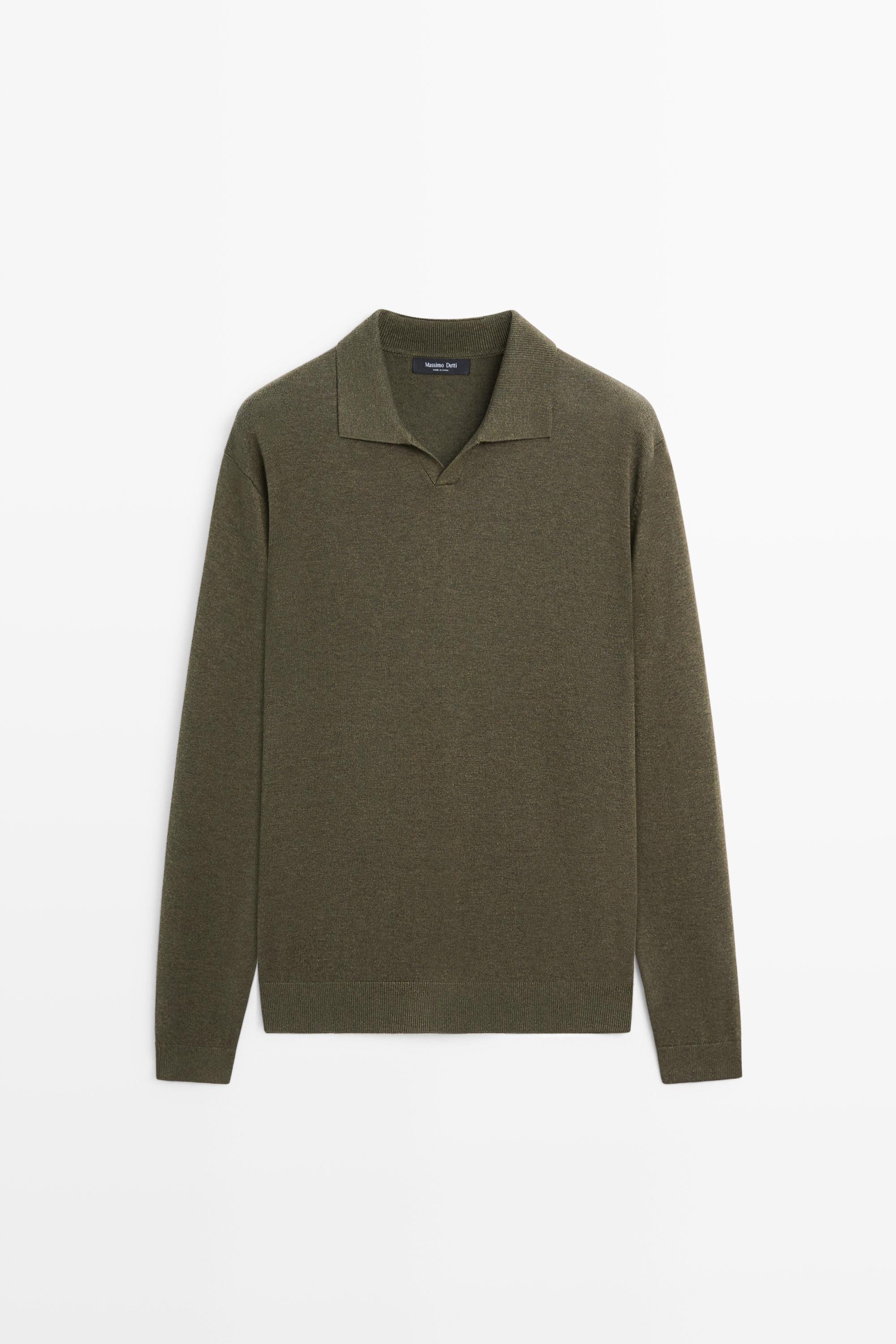 Polo collar knit sweater — Dark khaki