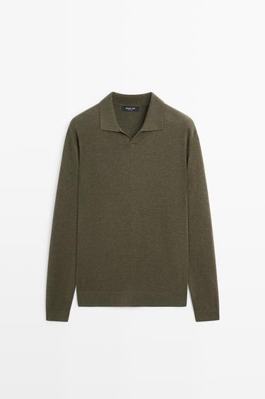 Zara Polo collar knit sweater - Dark khaki - Image 0