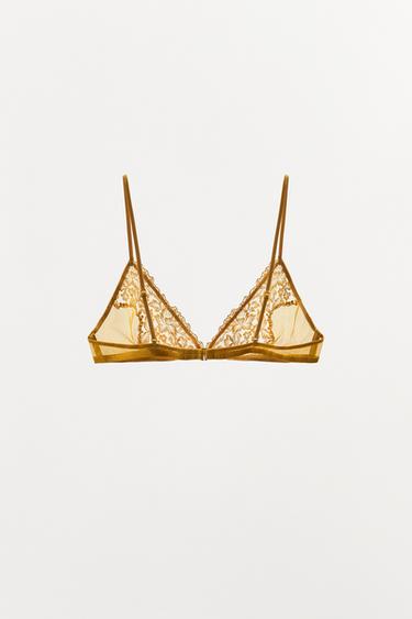 BRALETTE TRIANGULAIRE MAILLE ET DENTELLE - Jaune de Zara - Image 5