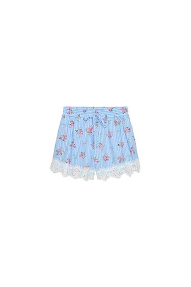 STRIPED BERMUDA SHORTS WITH LACE TRIM - striped by Zara
