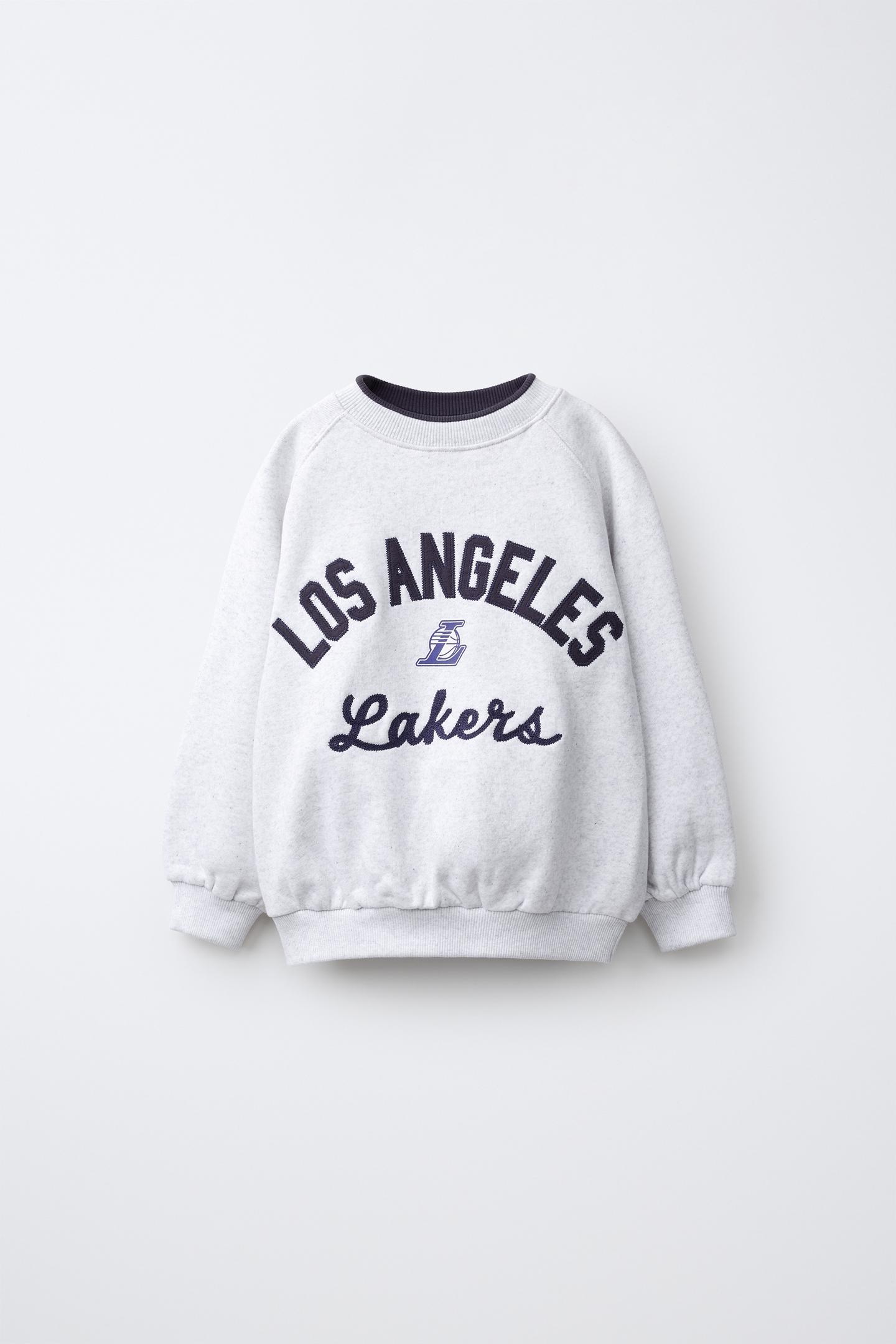 Детская толстовка Zara NBA - Los Angeles Lakers Embroidered, цвет: Серый меланжевый — фото 2