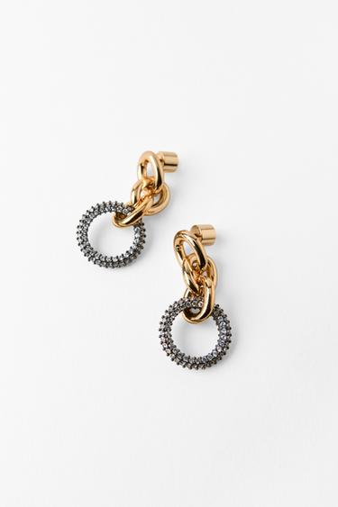 Zara CONTRASTING LINK SPARKLY EARRINGS - Golden
